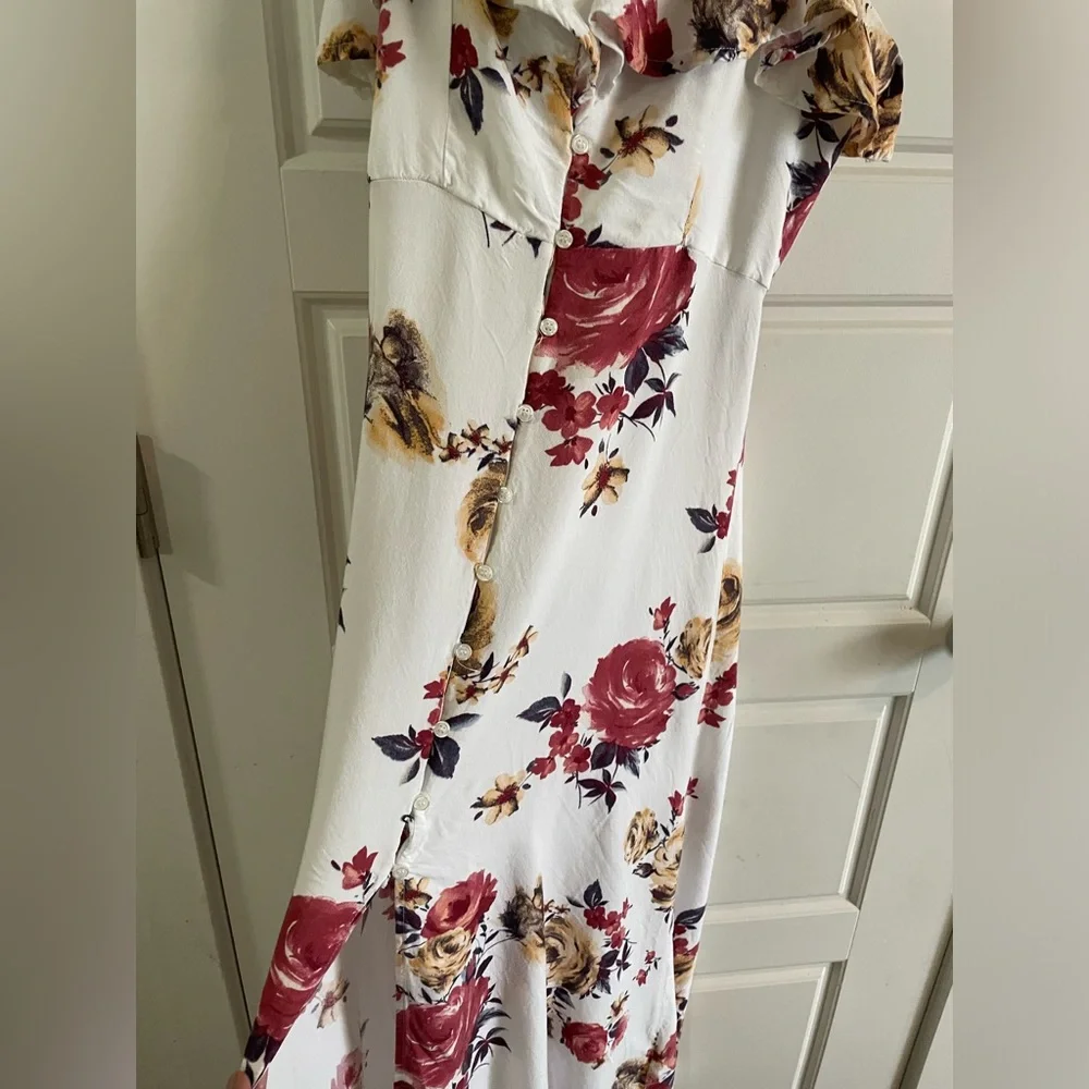 As U Wish Button Down White Floral Spagetti Strap Maxi Dress Split ThighSize S - Picture 5 of 13